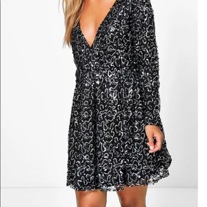 COPY - Plus Sequin Skater Dress-Black